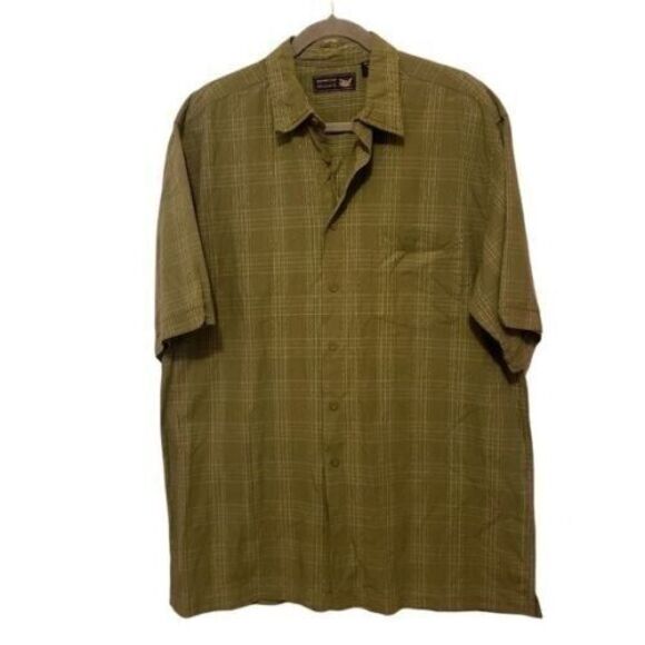 Arrow Mens Sz L Tall Green  Plaid Short Sleeve Button Down Shirt - Picture 8 of 9